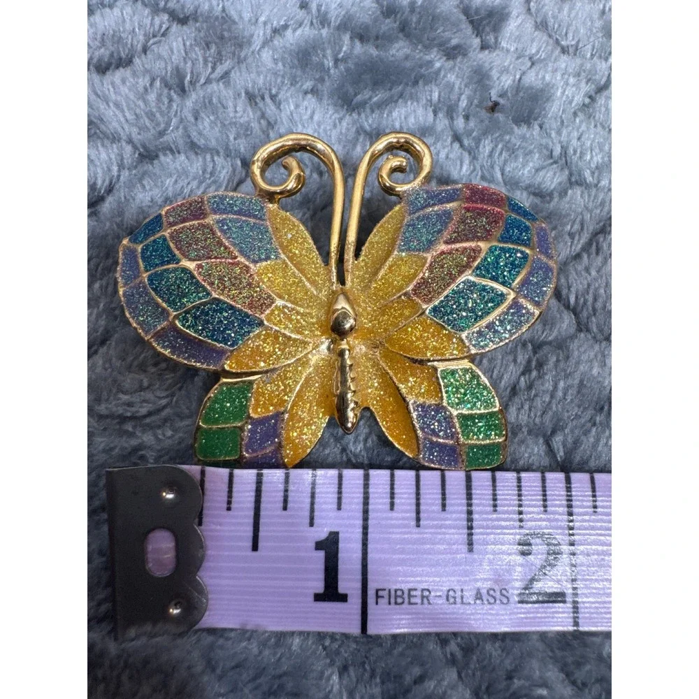 Vintage Gold Tone Multicolor Glitter Enamel Butterfly‎ Brooch Pin 2